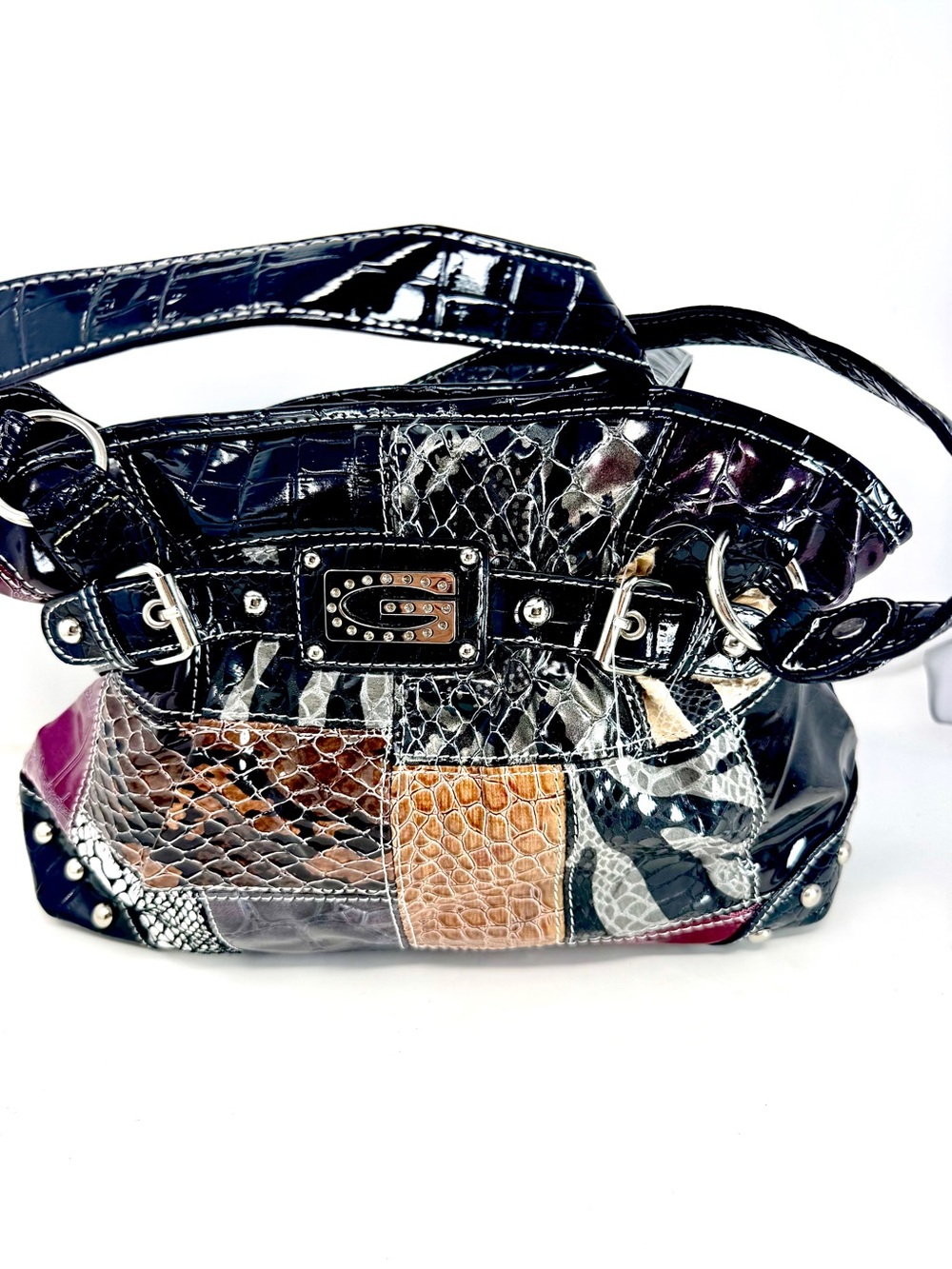 VTG Y2K Guess Patchwork Shoulder Bag Rhinestone Big G McBling NWOT